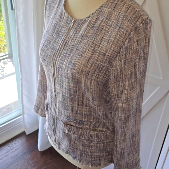 Cupcakes & Cashmere Tweed Zip Front Fringed Blazer - Picture 3 of 10